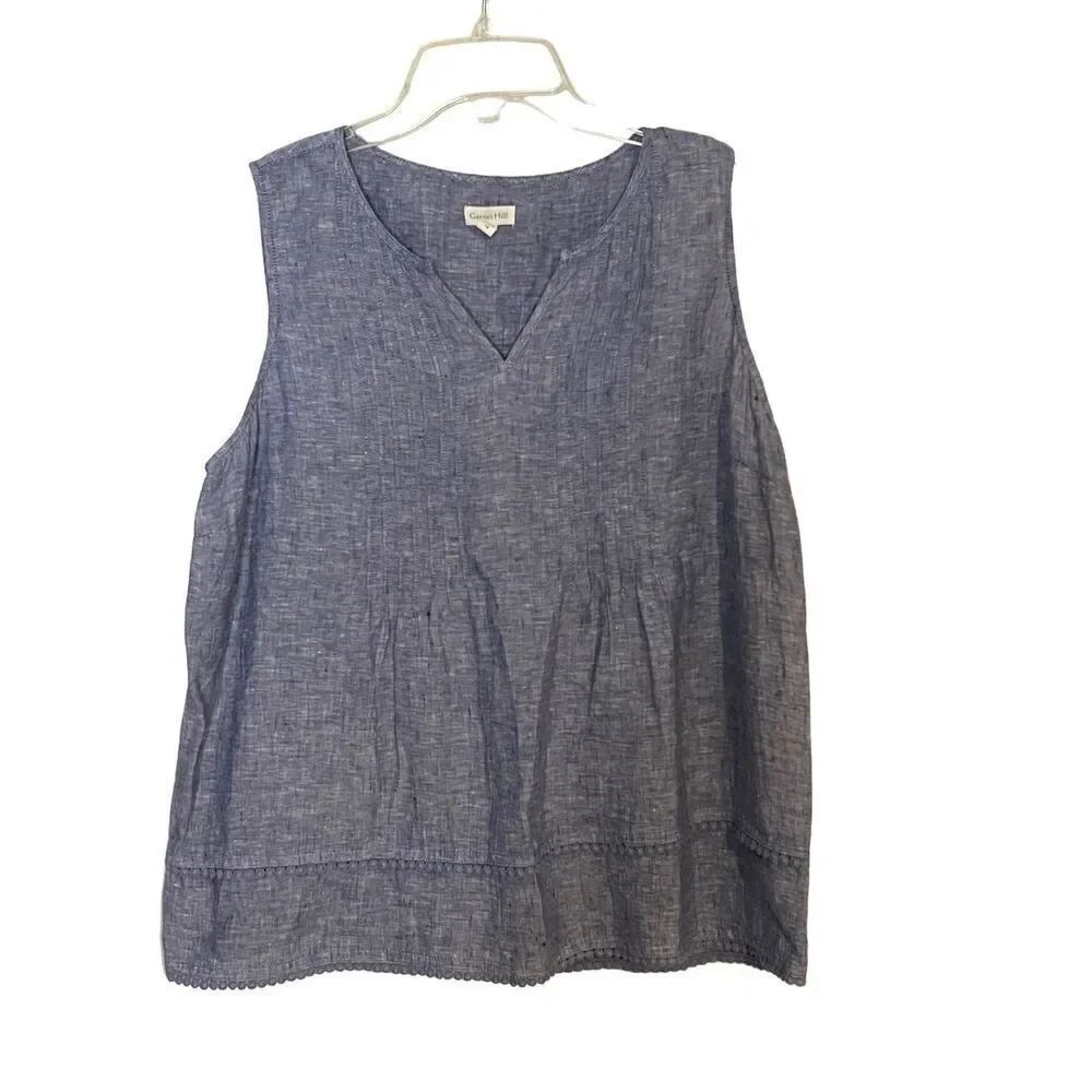 Garnet Hill 100% Linen Denim Blue Blouse Top Women’s Size 14
